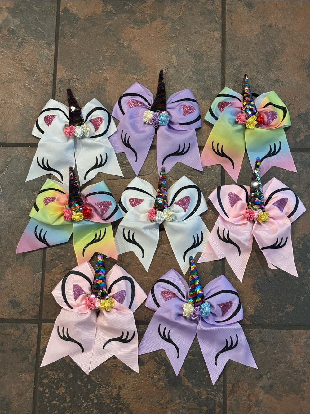 🌹Unicorn Sequin Horn Hair Bows - Pastel & Glitter